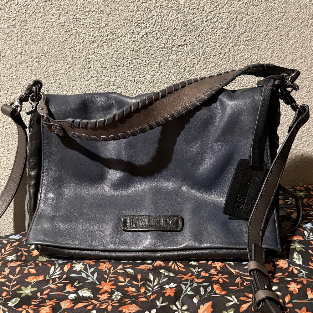 Pikolinos Navy Gray Black Colorblock Leather Crossbody Shoulder Handbag EEUC